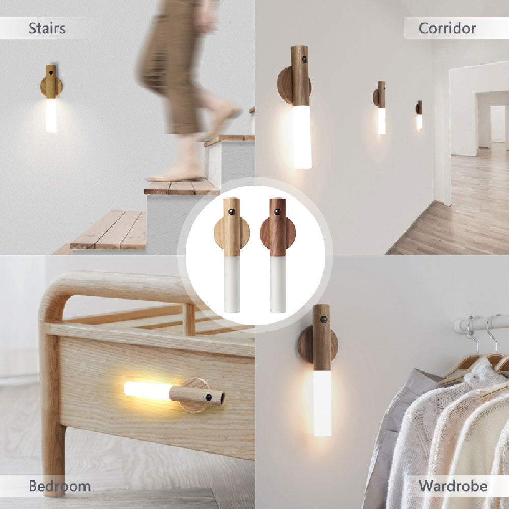 Magnetic Wooden Motion Sensor Night Light – Elegant USB Wall Lamp for Cabinets, Corridors, and More - GFMR TradeWorks