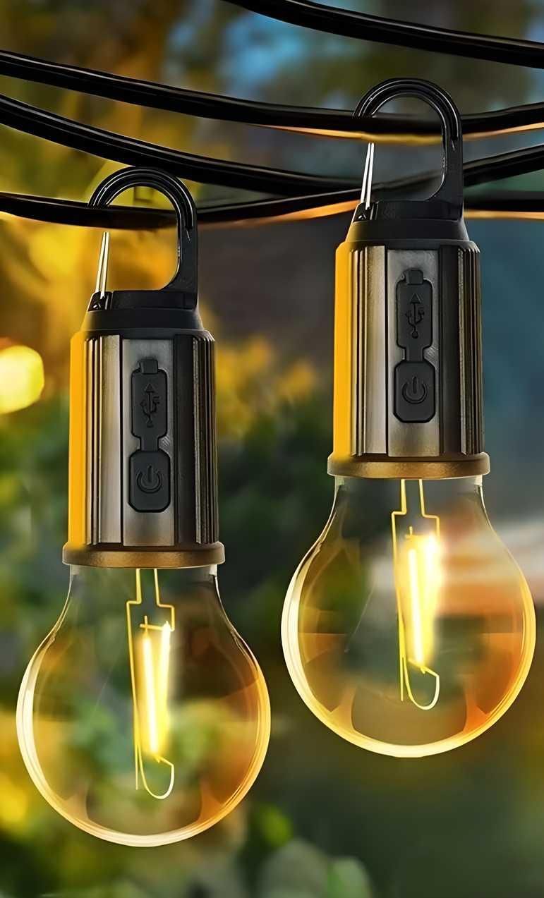 Rechargeable Hanging LED Camping Bulb – 3 Mode Tent Lamp with Fast USB-C Charging (Pack of 2)