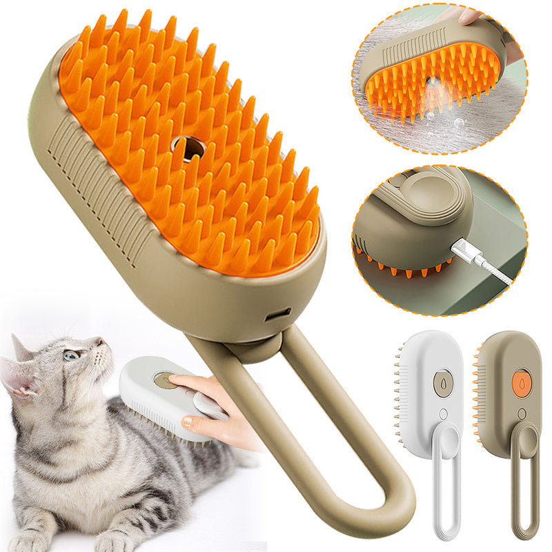 3-in-1 Electric Steam Pet Brush — Hair Removal, Grooming, and Massage for Cats & Dogs - GFMR TradeWorks
