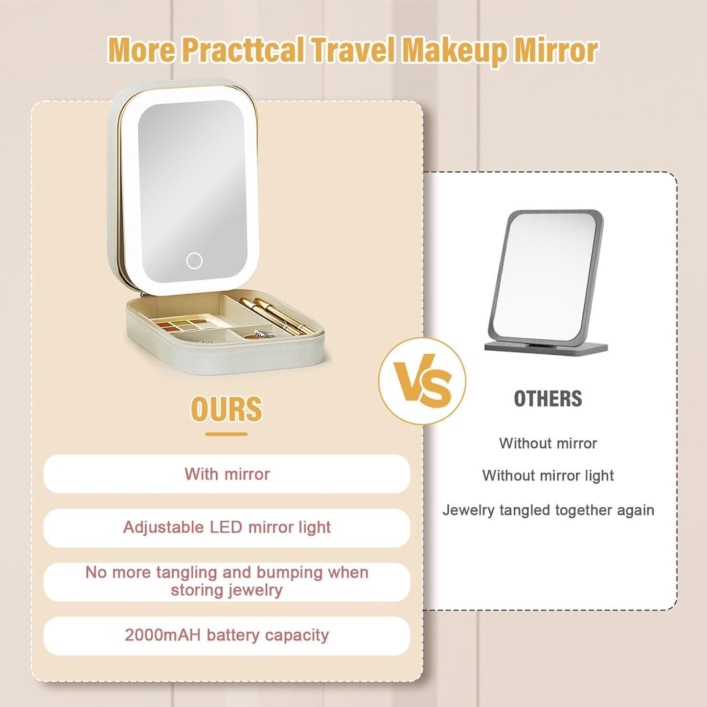White Jewellery Box with LED Mirror – Elegant Organiser for Rings, Earrings & Makeup