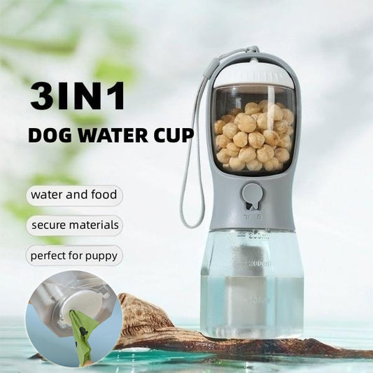 3-in-1 Portable Dog Water & Food Cup with Waste Bag Holder