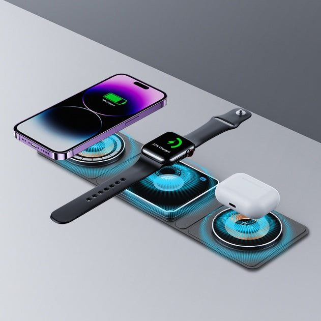 3-in-1 Magnetic Folding Wireless Charger Station – Fast Charging for iPhone, iWatch & AirPods, Transparent Design - GFMR TradeWorks