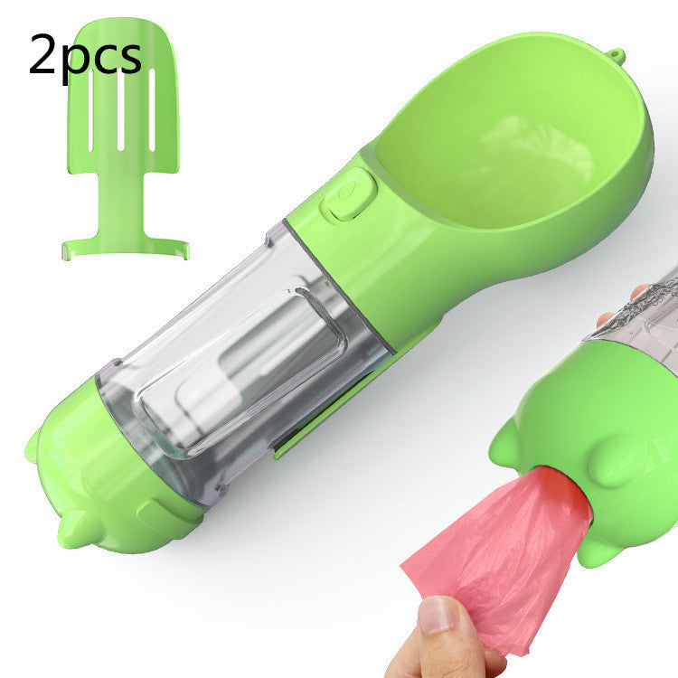 3-in-1 Portable Pet Water Bottle – Feeder Bowl & Waste Bag Storage for Outdoor Travel