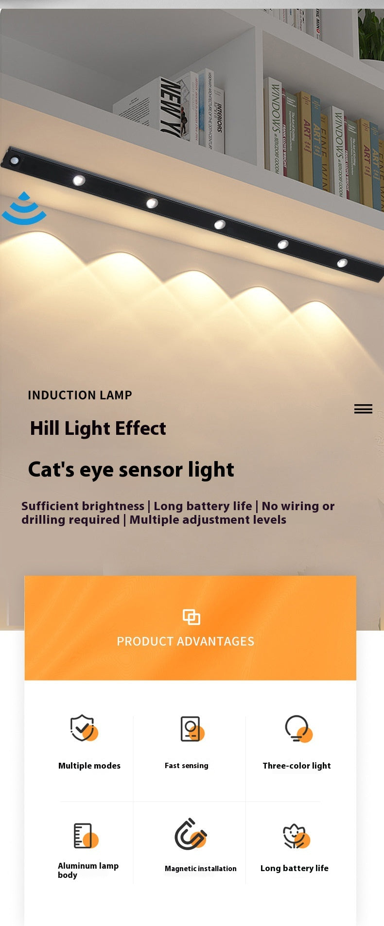 LED Motion Sensor Cabinet Light – Rechargeable, Wireless, Warm & White Light Modes