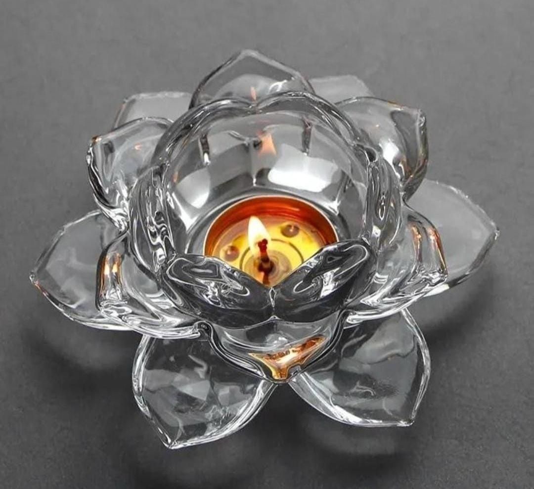 Glass Lotus Flower Tea Light Candle Holder – Elegant Home & Festive Décor