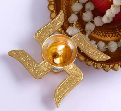 Brass Swastik Diya – Auspicious Traditional Oil Lamp for Pooja & Home Décor