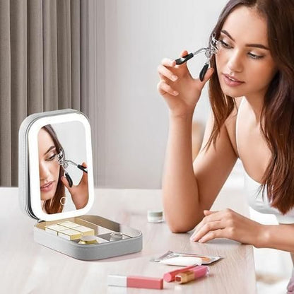 White Jewellery Box with LED Mirror – Elegant Organiser for Rings, Earrings & Makeup