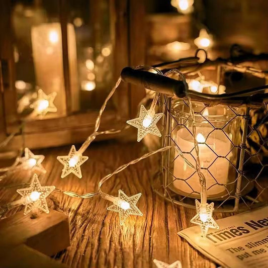 LED Star String Fairy Lights – Warm White Waterproof Decorative Lights for Home, Diwali, Christmas & Parties