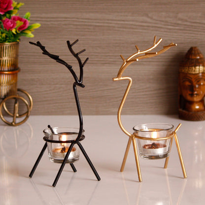 Deer Shape Handcrafted Metal Tea Light Holders – Elegant Festive & Home Décor (Set of 2)