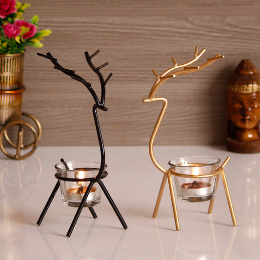 Deer Shape Handcrafted Metal Tea Light Holders – Elegant Festive & Home Décor (Set of 2)