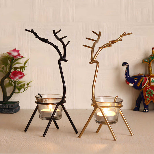 Deer Shape Handcrafted Metal Tea Light Holders – Elegant Festive & Home Décor (Set of 2)