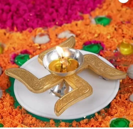 Brass Swastik Diya – Auspicious Traditional Oil Lamp for Pooja & Home Décor