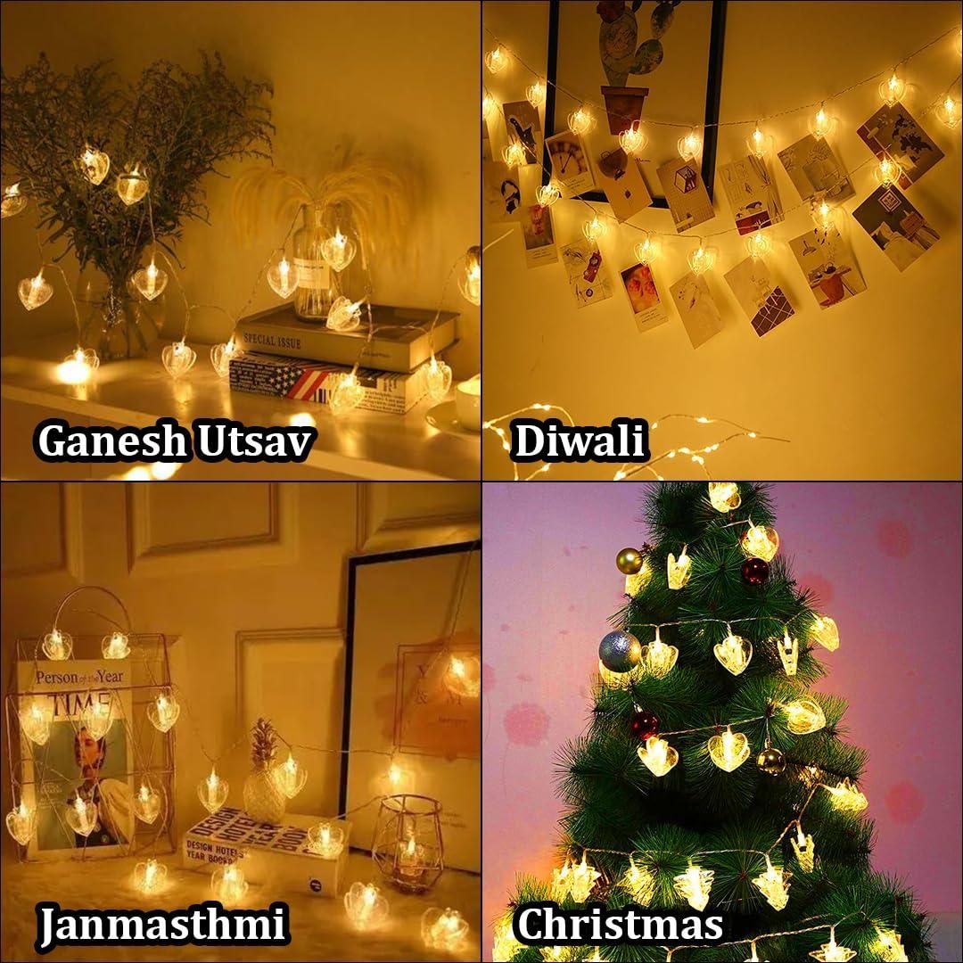 Heart Shaped LED String Lights – Warm White Decorative Lights for Home, Parties & Festivals