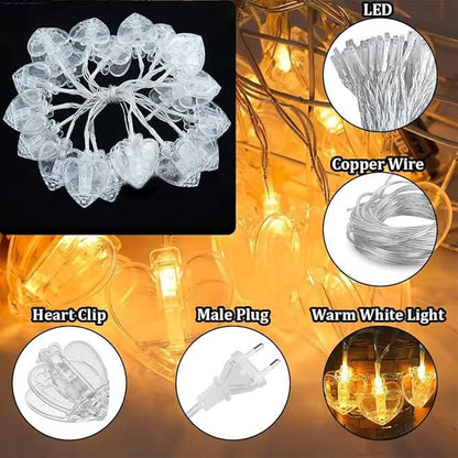 Heart Shaped LED String Lights – Warm White Decorative Lights for Home, Parties & Festivals