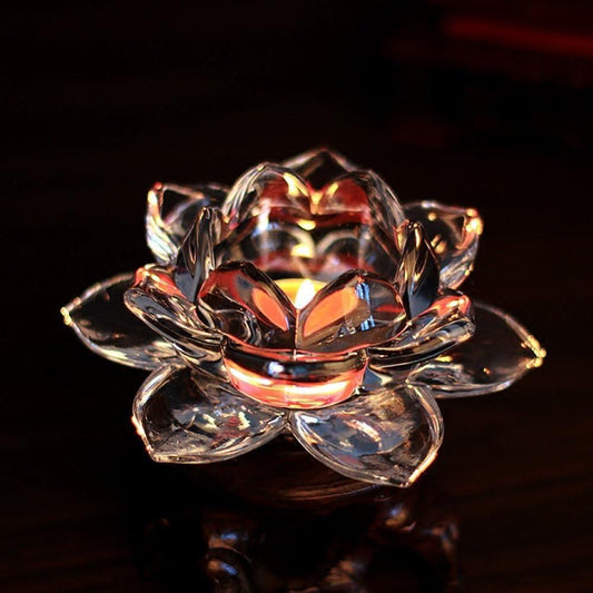 Glass Lotus Flower Tea Light Candle Holder – Elegant Home & Festive Décor