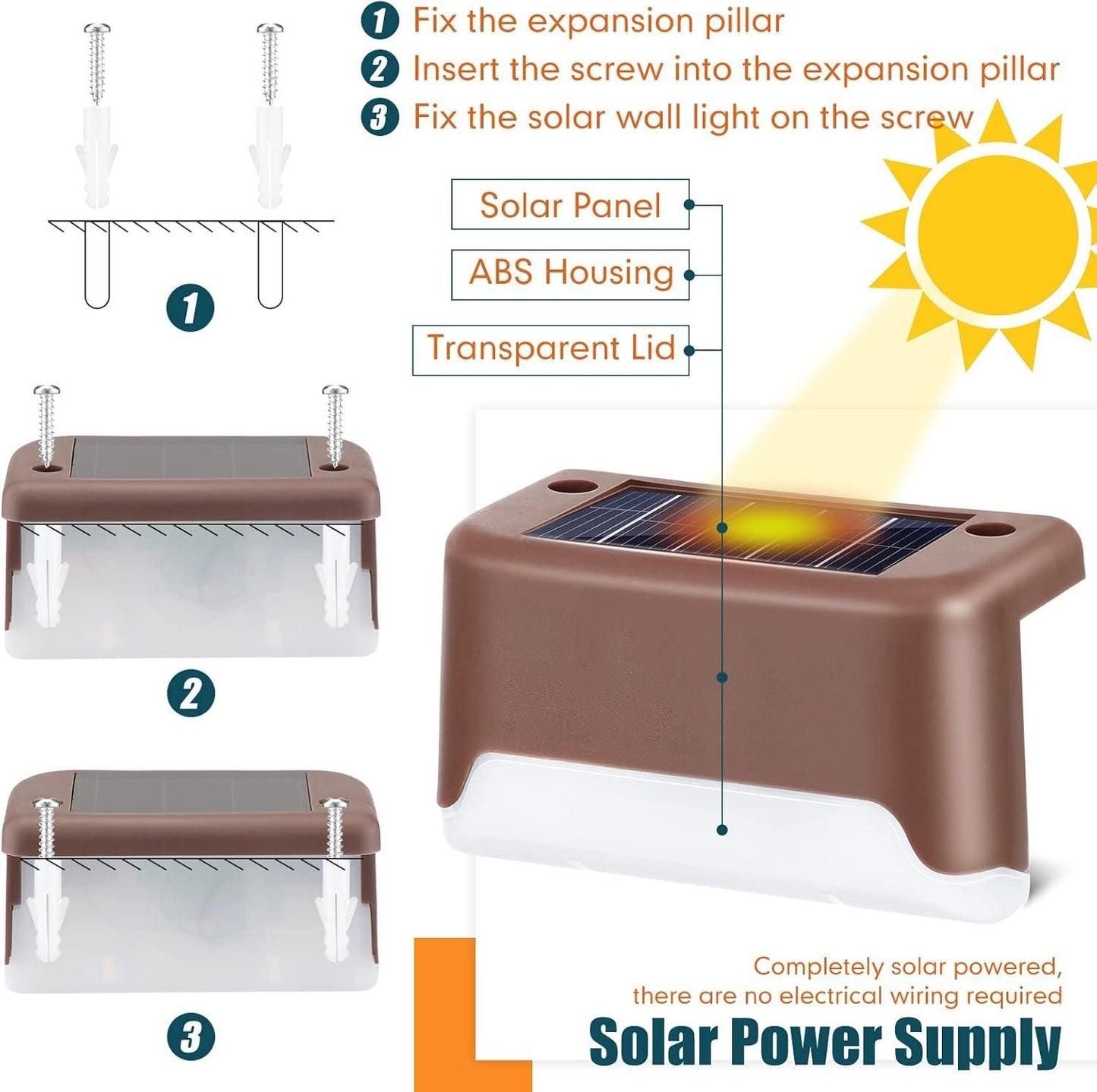 Solar Powered Outdoor Step & Balcony Lights | No-Wiring Waterproof LEDs for Garden, Pathways, Stairs & Home Safety (Pack Of 4 / 8)