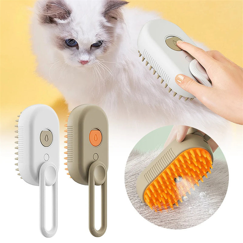 3-in-1 Electric Steam Pet Brush — Hair Removal, Grooming, and Massage for Cats & Dogs - GFMR TradeWorks