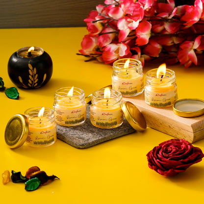Lemongrass Scented Mini Jar Candles – Refreshing Fragrance & Elegant Home Décor (Set of 5)