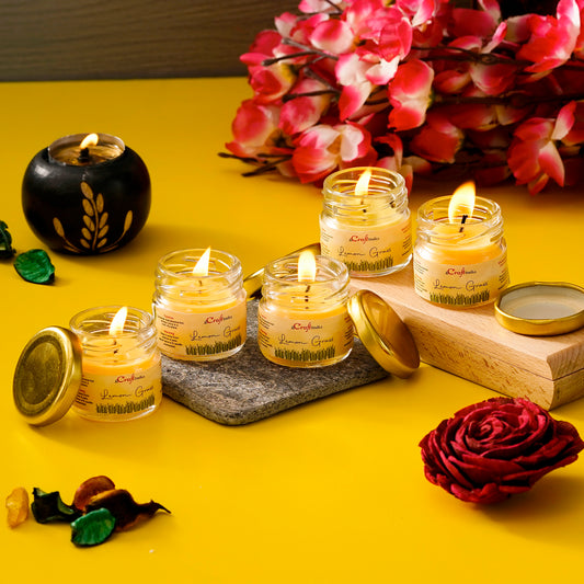 Lemongrass Scented Mini Jar Candles – Refreshing Fragrance & Elegant Home Décor (Set of 5)