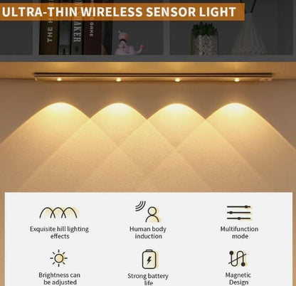 LED Motion Sensor Cabinet Light – Rechargeable, Wireless, Warm & White Light Modes