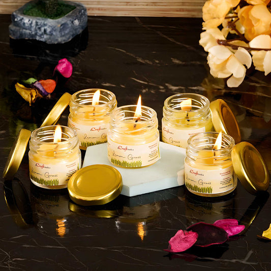 Lemongrass Scented Mini Jar Candles – Refreshing Fragrance & Elegant Home Décor (Set of 5)