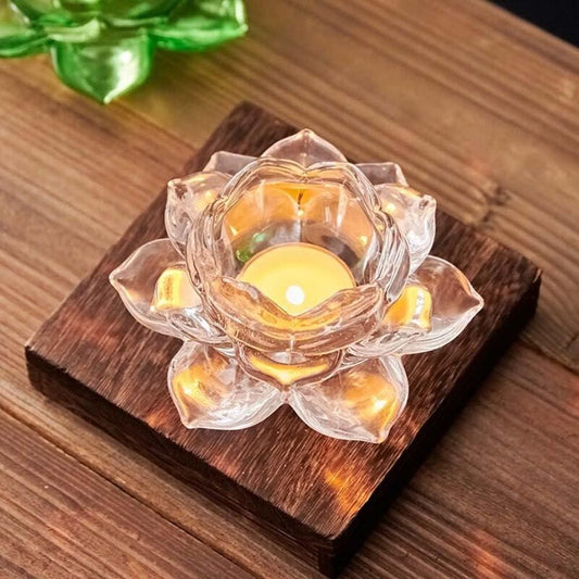 Glass Lotus Flower Tea Light Candle Holder – Elegant Home & Festive Décor