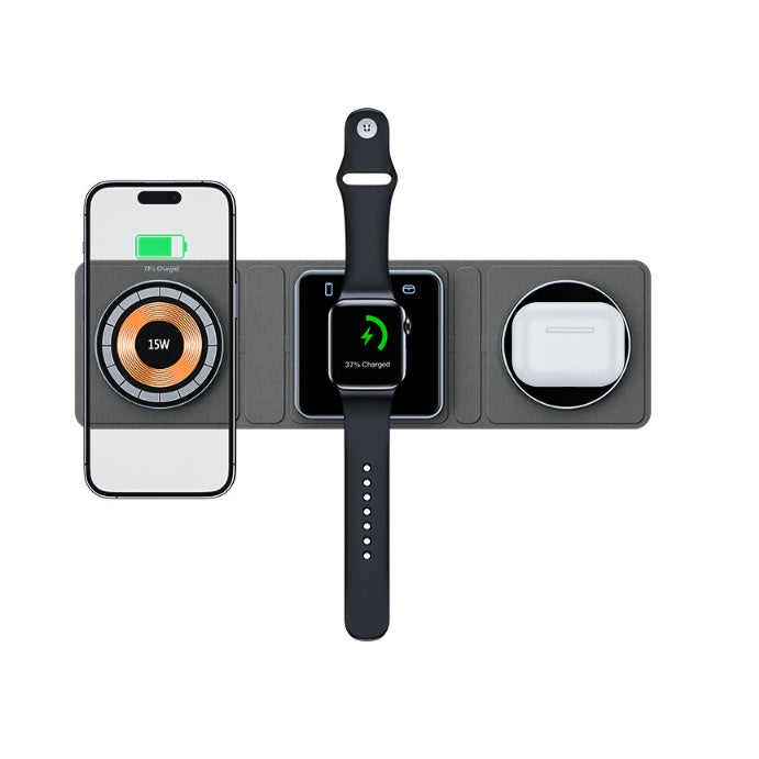 3-in-1 Magnetic Folding Wireless Charger Station – Fast Charging for iPhone, iWatch & AirPods, Transparent Design - GFMR TradeWorks