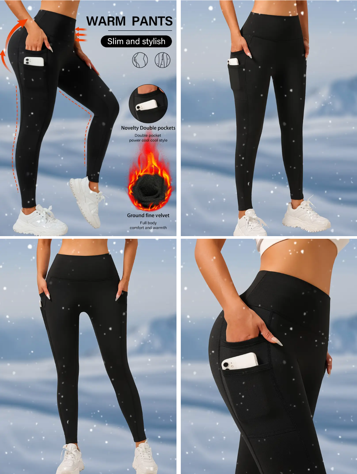 Soft & Comfy Slim Fit Tights with Side Pockets | High Stretch Jeggings for Everyday Comfort & Style (Black)