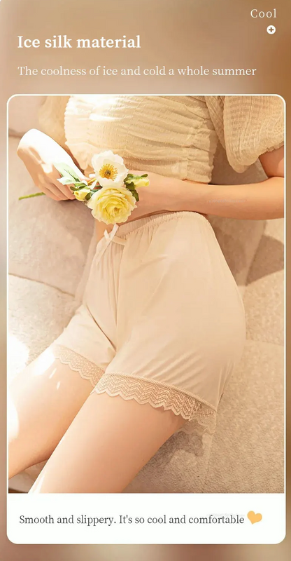 Women’s Lace Ice-Silk Shorts | Soft, Breathable & Stylish Comfort Wear for Home & Daily Outings