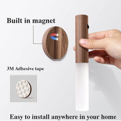 Magnetic Wooden Motion Sensor Night Light – Elegant USB Wall Lamp for Cabinets, Corridors, and More - GFMR TradeWorks
