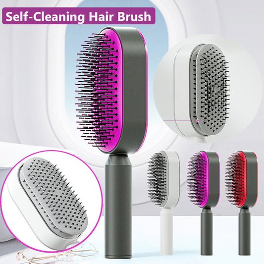 Self-Cleaning Hair Brush for Women — One-Key Hair Removal & Scalp Massage