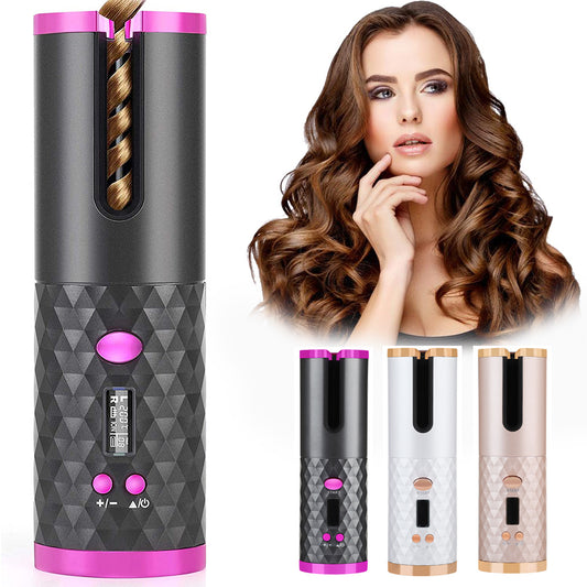 Rechargeable Automatic Hair Curler — Portable Ceramic Curling Iron with LCD Display