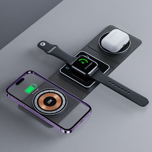 3-in-1 Magnetic Folding Wireless Charger Station – Fast Charging for iPhone, iWatch & AirPods, Transparent Design