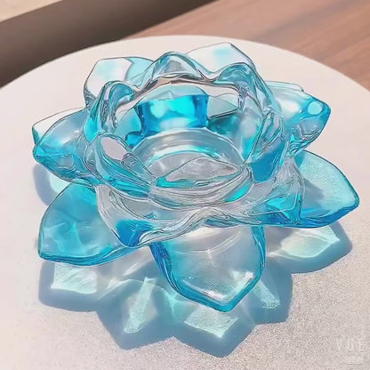 Glass Lotus Flower Tea Light Candle Holder – Elegant Home & Festive Décor