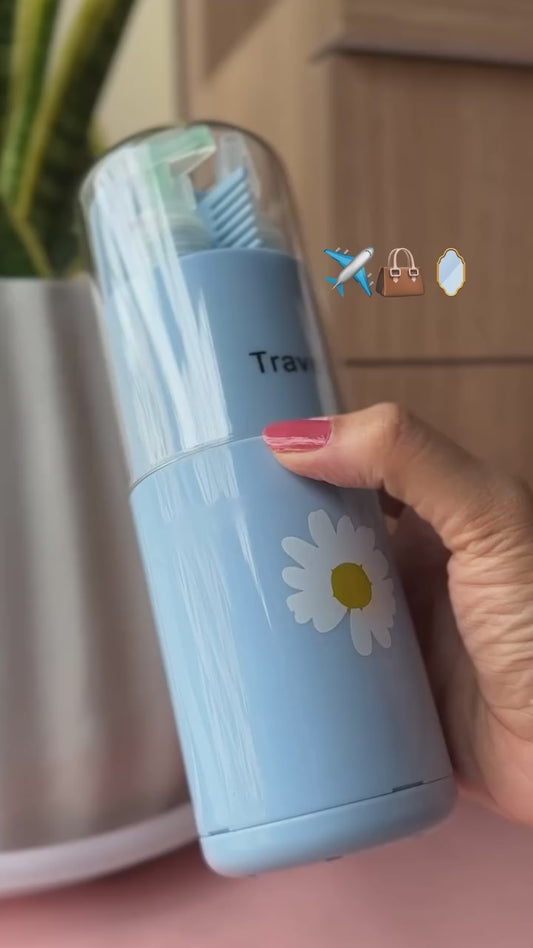6-in-1 Portable Travel Kit – Toothbrush, Dispenser, Comb, Mirror & Organizer for Smart Travel