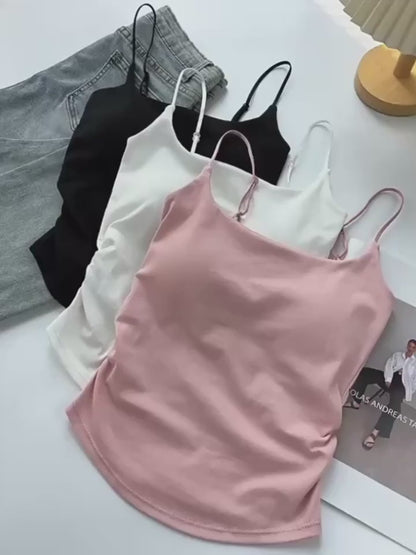 Women’s Loose Fit Cotton Cami with Built-In Bra | Comfortable Everyday Tank Tops - Pack of 2