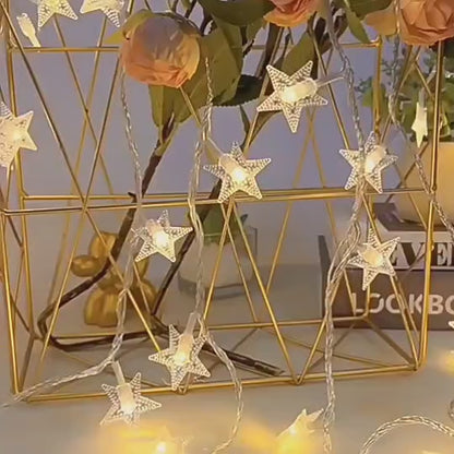 LED Star String Fairy Lights – Warm White Waterproof Decorative Lights for Home, Diwali, Christmas & Parties