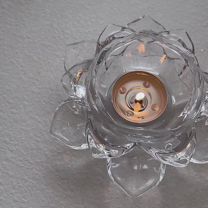 Glass Lotus Flower Tea Light Candle Holder – Elegant Home & Festive Décor